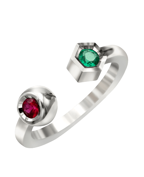 White Gold Ruby and Emerald Adjustment Ring